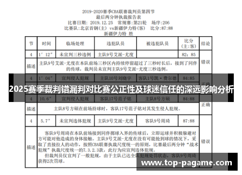 2025赛季裁判错漏判对比赛公正性及球迷信任的深远影响分析 2025赛季裁判错漏判对比赛公正性及球迷信任的深远影响分析